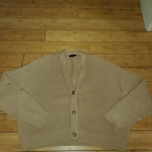 Womens Quince Organic Cotton Oversize Boyfriend Button-Up Cardigan, Small, Camel